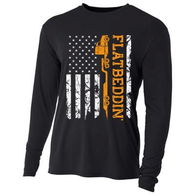 Flatbedder Truck American Flag Patriotic Flatbed Trucker Cooling Performance Long Sleeve Crew