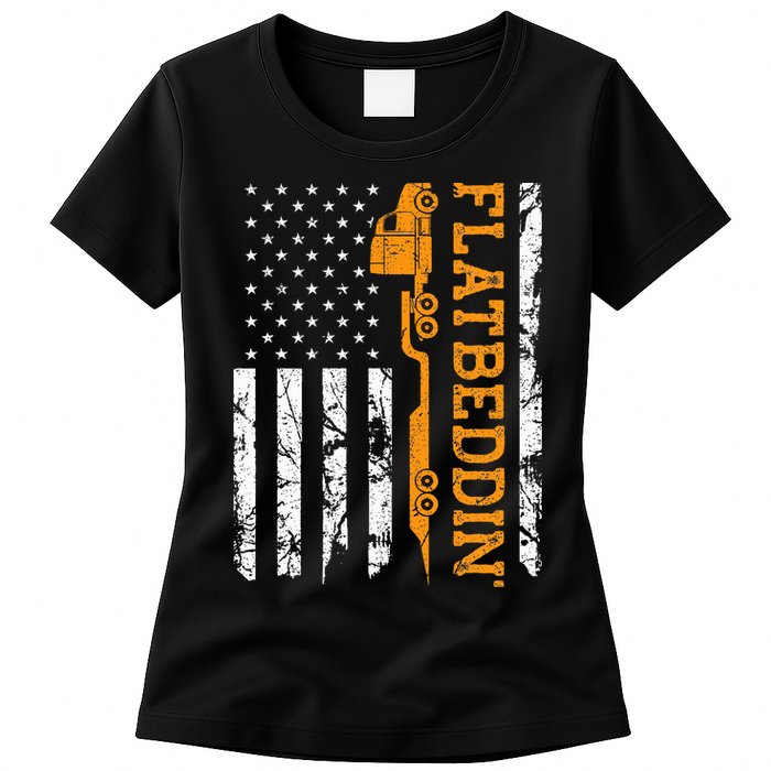 Flatbedder Truck American Flag Patriotic Flatbed Trucker Womens T-Shirt