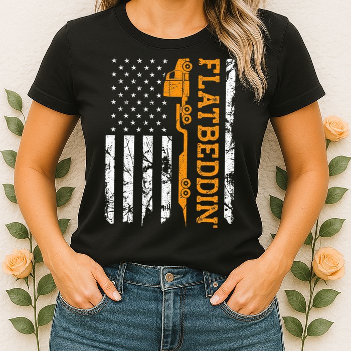 Flatbedder Truck American Flag Patriotic Flatbed Trucker Womens T-Shirt