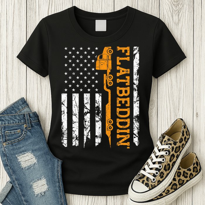 Flatbedder Truck American Flag Patriotic Flatbed Trucker Womens T-Shirt