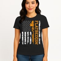 Flatbedder Truck American Flag Patriotic Flatbed Trucker Womens T-Shirt