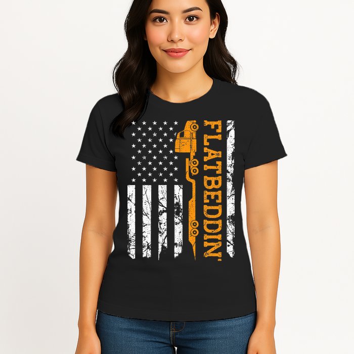 Flatbedder Truck American Flag Patriotic Flatbed Trucker Womens T-Shirt