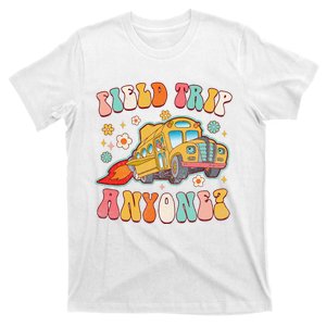 Field Trip Anyone Groovy School Bus Driver Yellow Bus T-Shirt