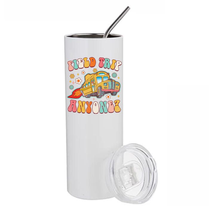 Field Trip Anyone Groovy School Bus Driver Yellow Bus Stainless Steel Tumbler