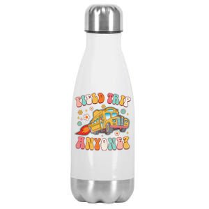 Field Trip Anyone Groovy School Bus Driver Yellow Bus Stainless Steel Insulated Water Bottle