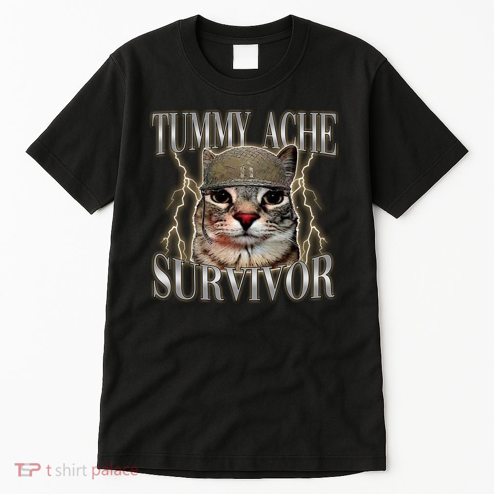 Funny Tummy Ache Survivor Soldier Cat Meme Tall T-Shirt