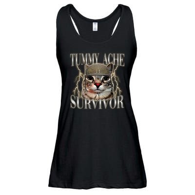 Funny Tummy Ache Survivor Soldier Cat Meme Ladies Essential Flowy Tank