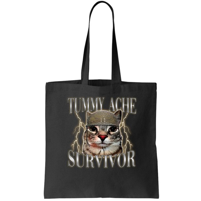 Funny Tummy Ache Survivor Soldier Cat Meme Bag