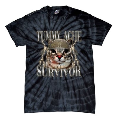 Funny Tummy Ache Survivor Soldier Cat Meme Tie-Dye T-Shirt
