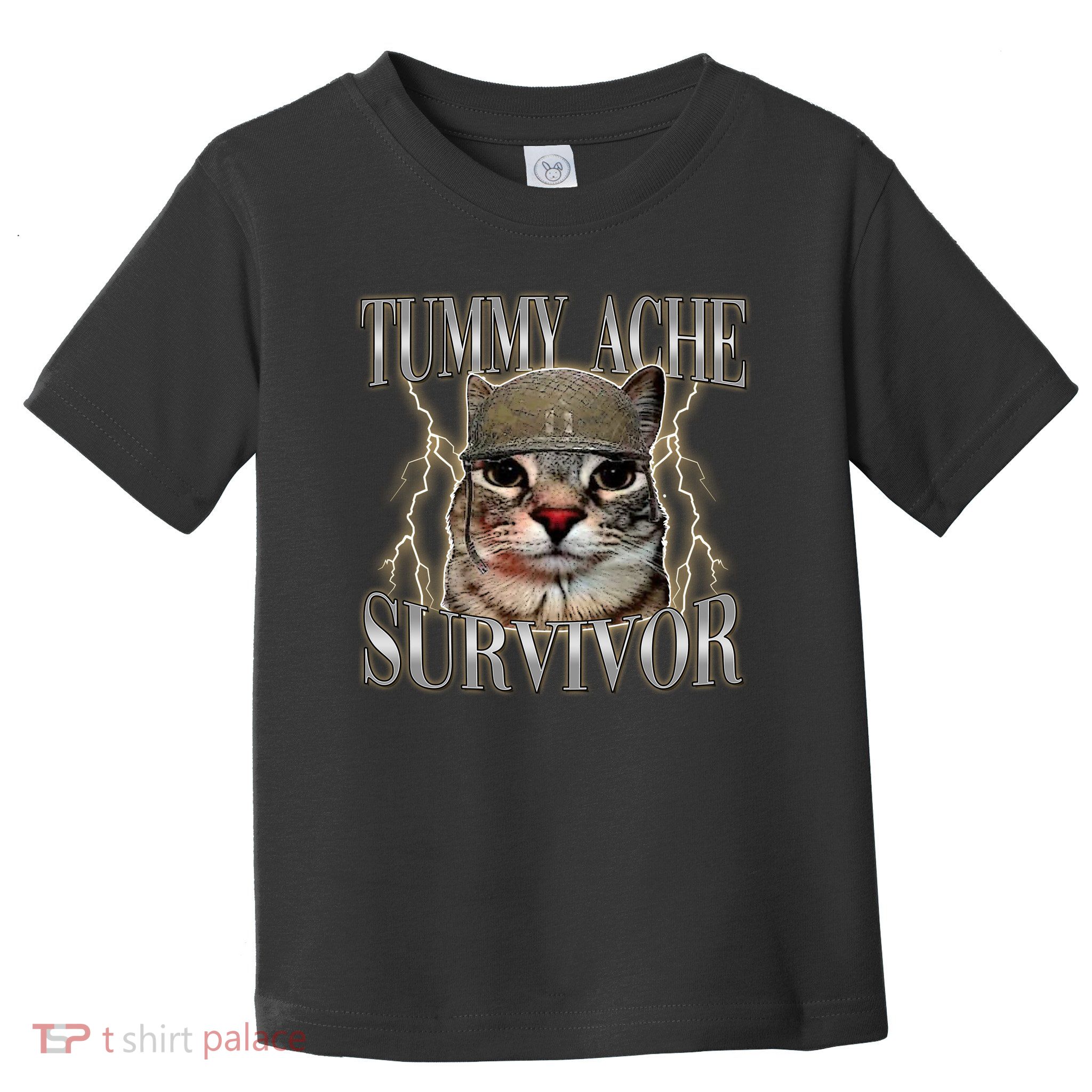 Funny Tummy Ache Survivor Soldier Cat Meme Toddler T-Shirt