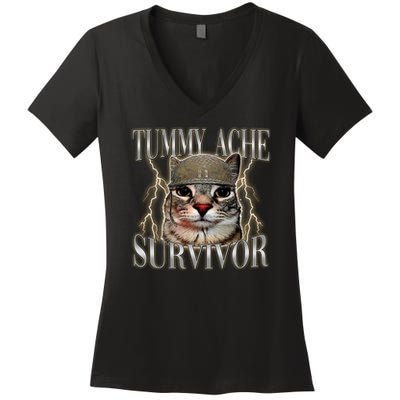 Funny Tummy Ache Survivor Soldier Cat Meme Women's V-Neck T-Shirt