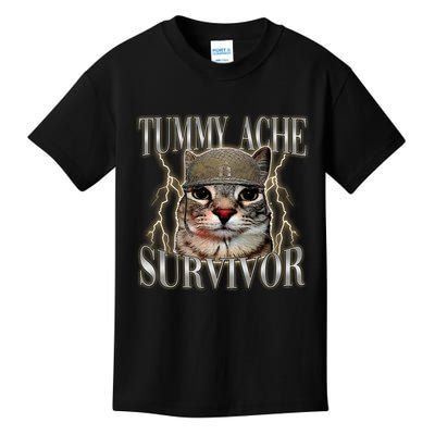 Funny Tummy Ache Survivor Soldier Cat Meme Kids T-Shirt