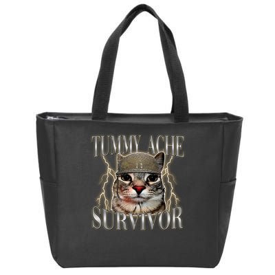 Funny Tummy Ache Survivor Soldier Cat Meme Zip Tote Bag