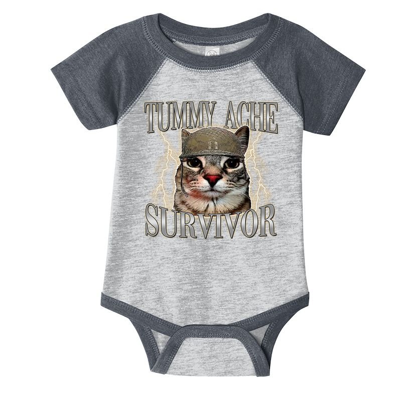Funny Tummy Ache Survivor Soldier Cat Meme Infant Baby Jersey Bodysuit
