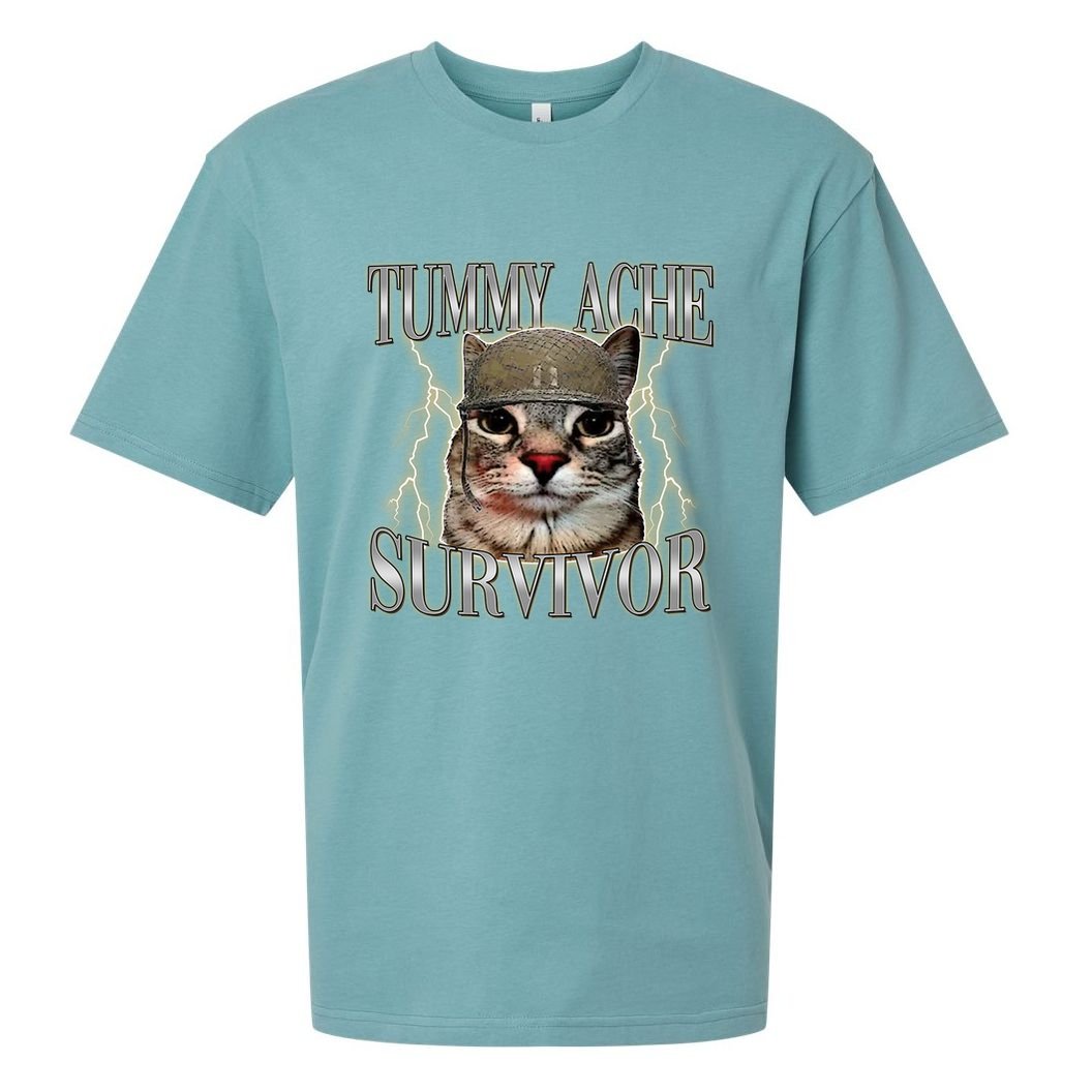 Funny Tummy Ache Survivor Soldier Cat Meme Sueded Cloud Jersey T-Shirt