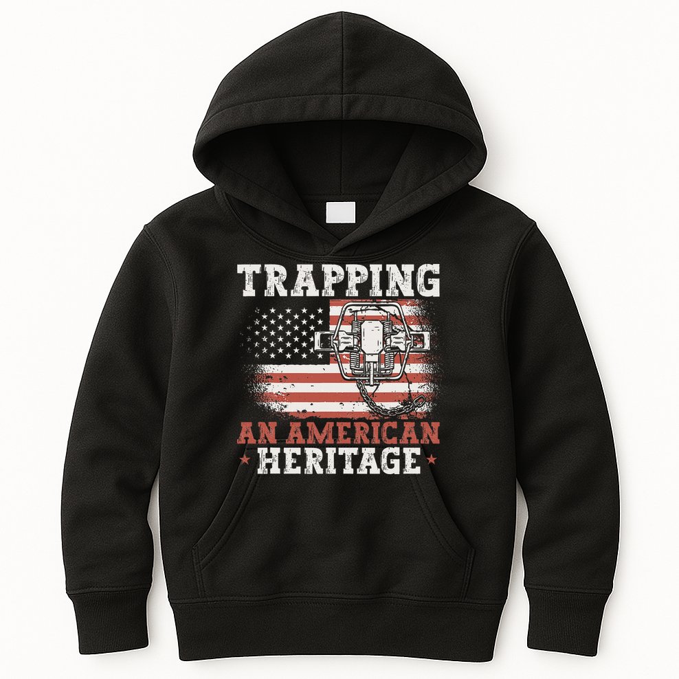 flag Trapping An American Heritage Trap Hunting Kids Hoodie