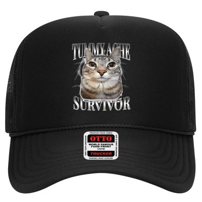 Funny Tummy Ache Survivor Sarcasm Cat Saying Cat Meme Trucker Hat