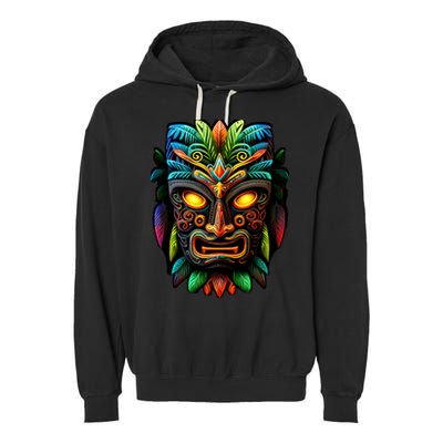Feel The Aloha Spirit With Our Colorful Tiki Mask Garment-Dyed Fleece Hoodie