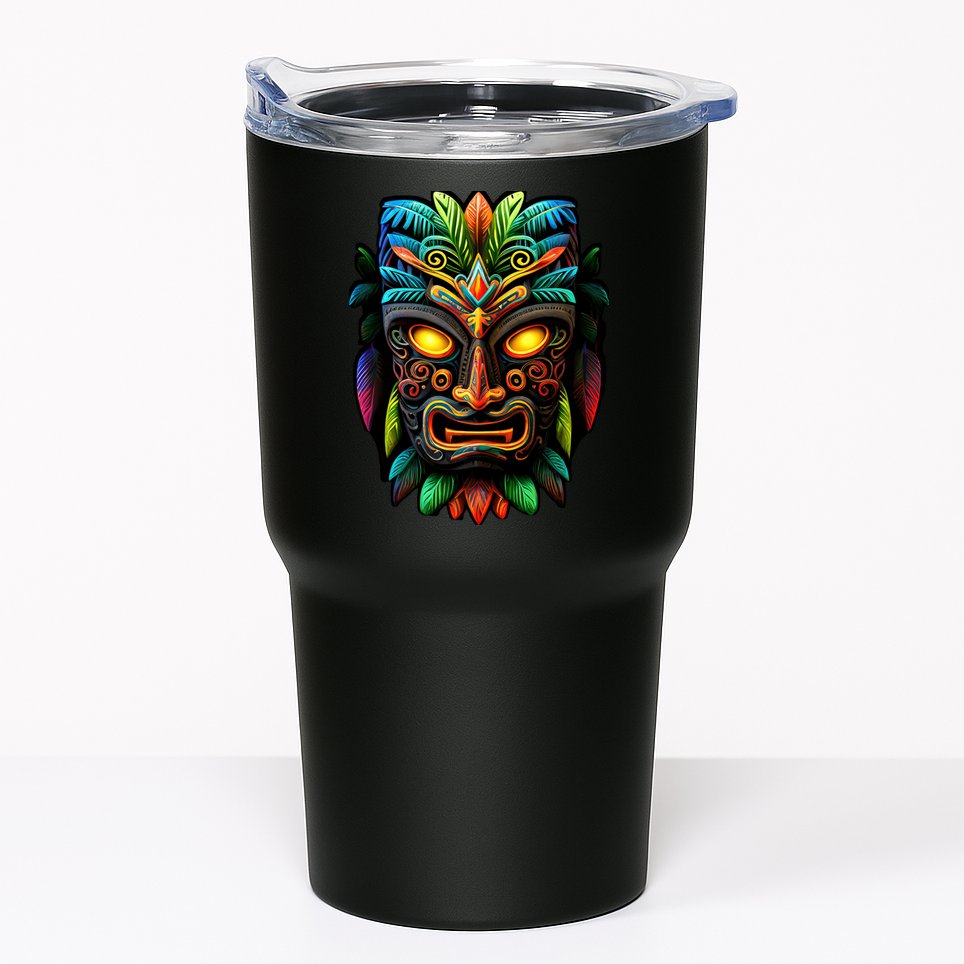 Feel The Aloha Spirit With Our Colorful Tiki Mask Tumbler