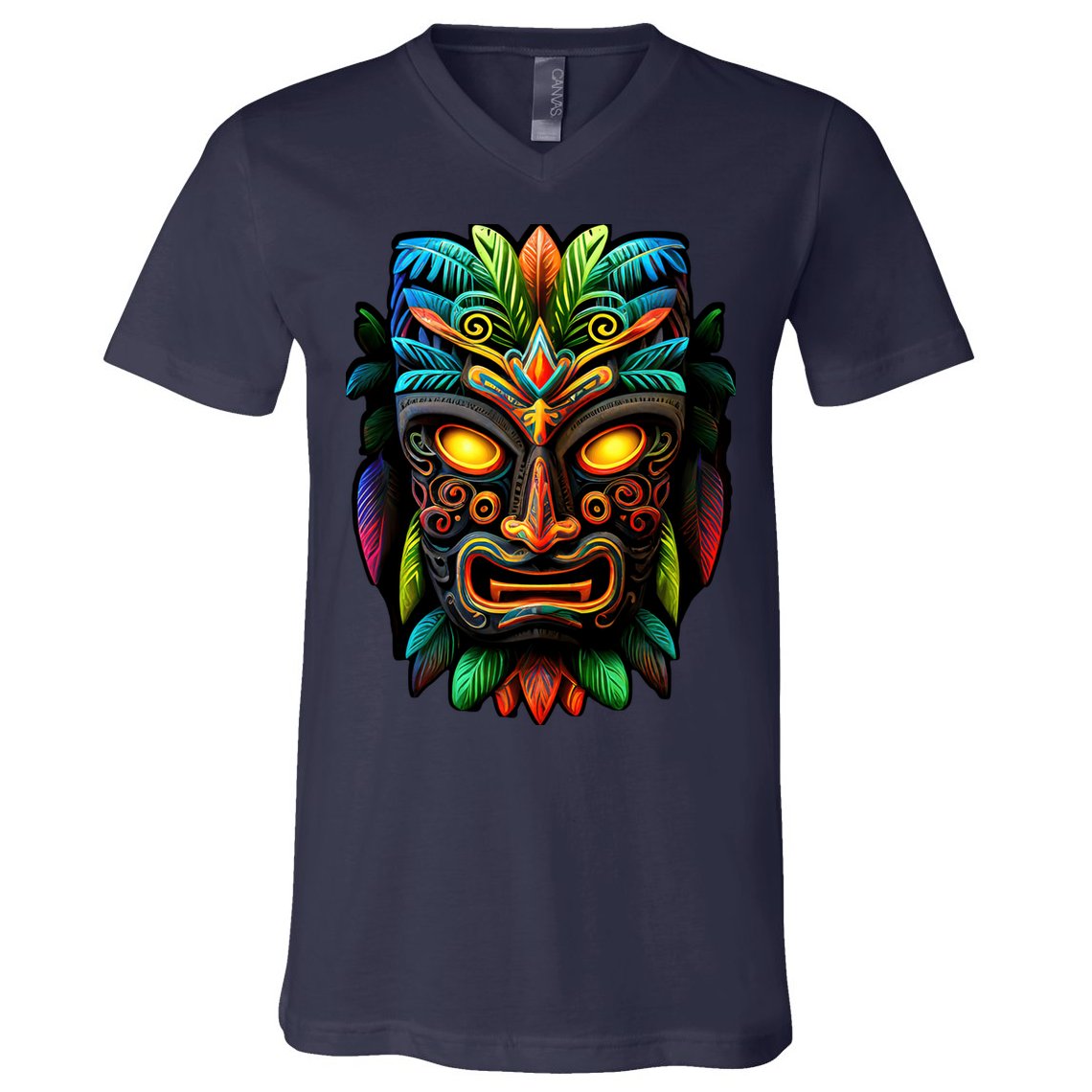 Feel The Aloha Spirit With Our Colorful Tiki Mask V-Neck T-Shirt