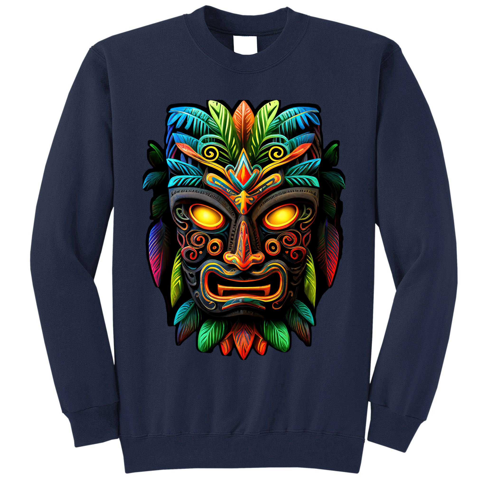 Feel The Aloha Spirit With Our Colorful Tiki Mask Tall Sweatshirt