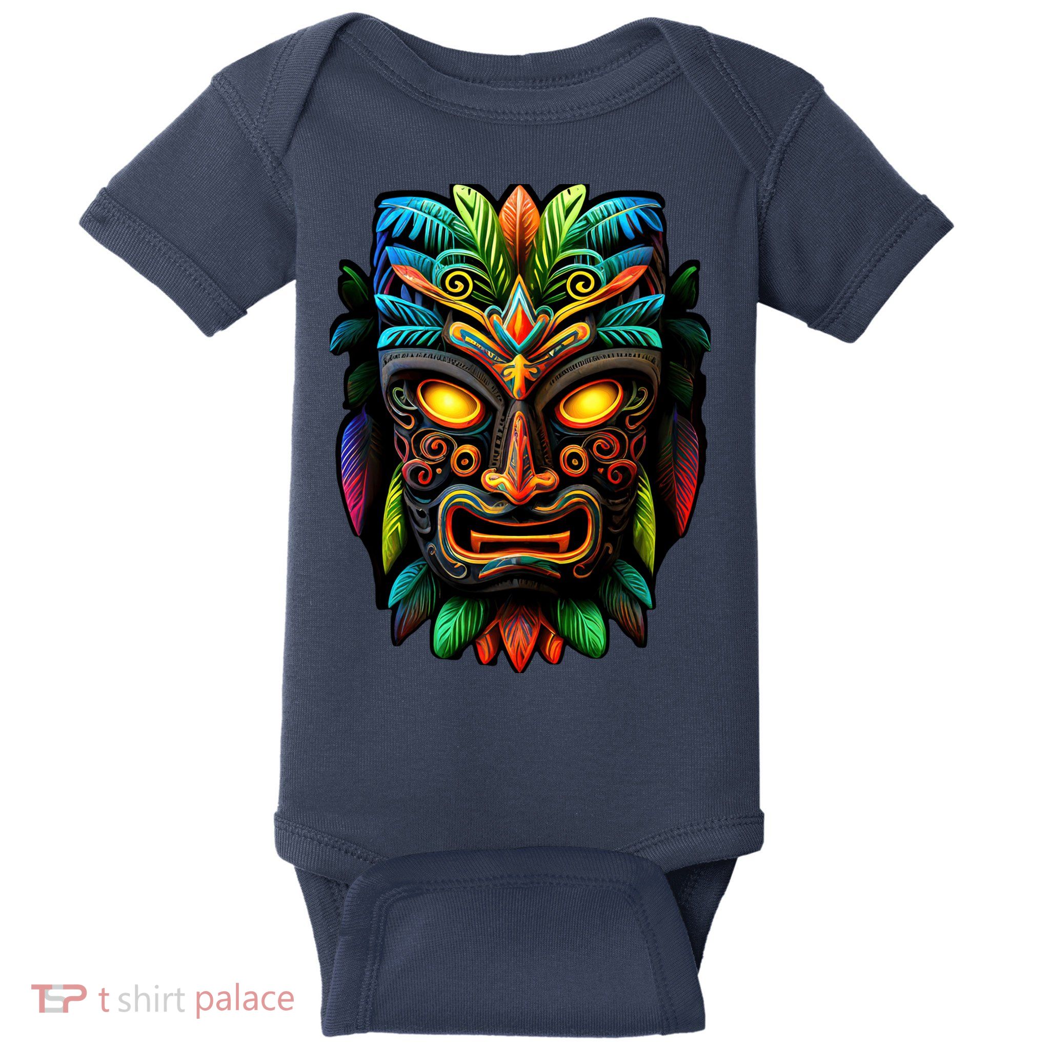 Feel The Aloha Spirit With Our Colorful Tiki Mask Baby Bodysuit