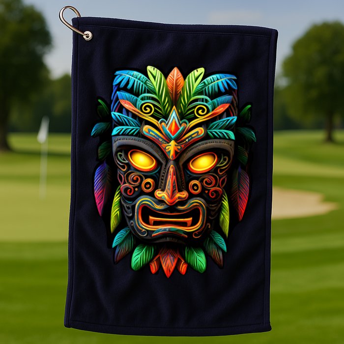 Feel The Aloha Spirit With Our Colorful Tiki Mask Golf Towel