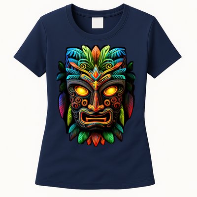 Feel The Aloha Spirit With Our Colorful Tiki Mask Womens T-Shirt