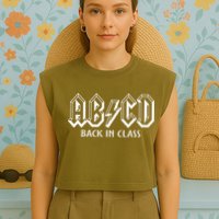 Funny Teacher ABCD Rocks Back To School Back In Class ABCD Garment-Dyed Women's Muscle Tee