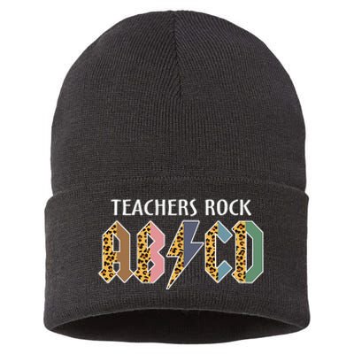 Funny Teacher ABCD Rocks Back To School Teachers Rock ABCD Sustainable Knit Beanie