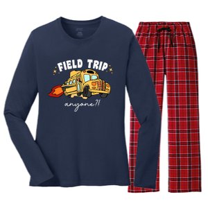 Field Trip Anyone Teacher Field Day Funny Presents Women's Long Sleeve Flannel Pajama Set 