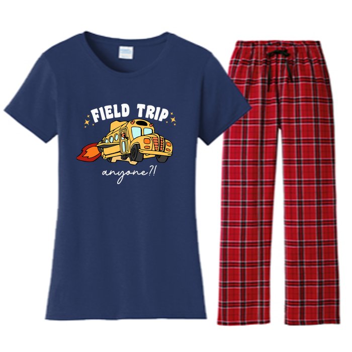 Field Trip Anyone Teacher Field Day Funny Presents Women's Flannel Pajama Set