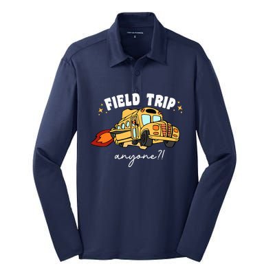 Field Trip Anyone Teacher Field Day Funny Presents Silk Touch Performance Long Sleeve Polo