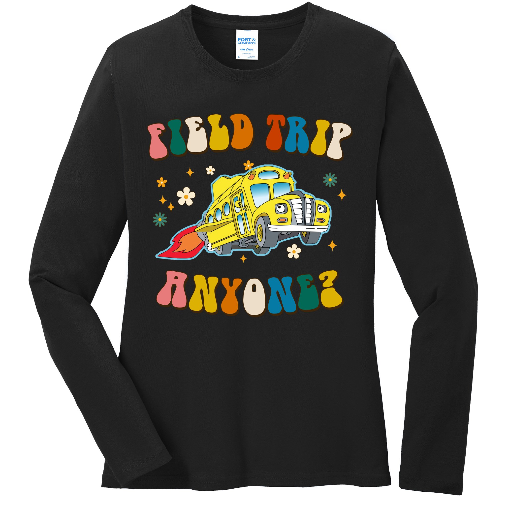 Field Trip Anyone Magic School Bus Retro Teacher Ladies Long Sleeve Shirt