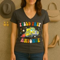 Field Trip Anyone Magic School Bus Retro Teacher Women's V-Neck T-Shirt