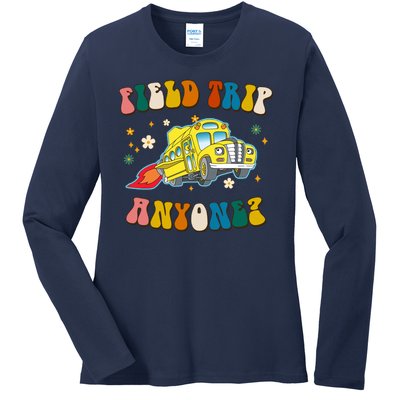 Field Trip Anyone Magic School Bus Retro Teacher Ladies Long Sleeve Shirt