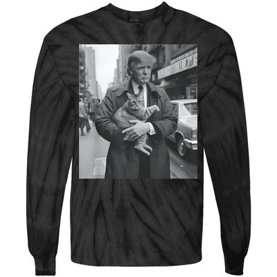 Funny Trump And Cat Funny Political Tie-Dye Long Sleeve Shirt