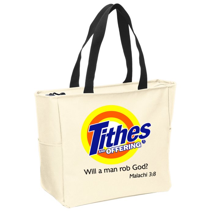 Funny Tithes And Offering Will A Man Rob God Zip Tote Bag