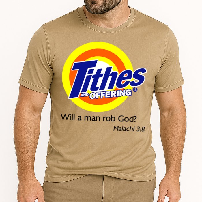 Funny Tithes And Offering Will A Man Rob God Cooling Performance Crew T-Shirt
