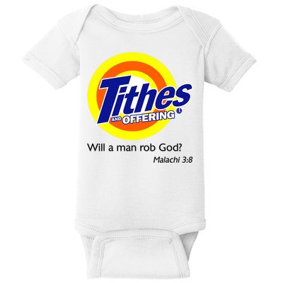 Funny Tithes And Offering Will A Man Rob God Baby Bodysuit