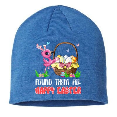 Found Them All Happy Easter Bunny Flamingo Hunting Eggs Gift Sustainable Beanie