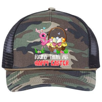 Found Them All Happy Easter Bunny Flamingo Hunting Eggs Gift Retro Rope Trucker Hat Cap