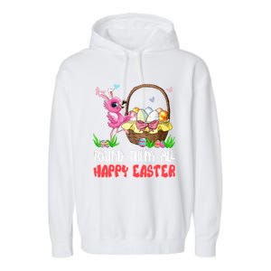 Found Them All Happy Easter Bunny Flamingo Hunting Eggs Gift Garment-Dyed Fleece Hoodie