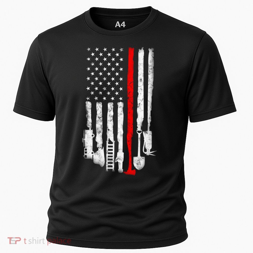 Firefighter Tools And Equipt Stripe American Flag Fire Gift Performance Shirt