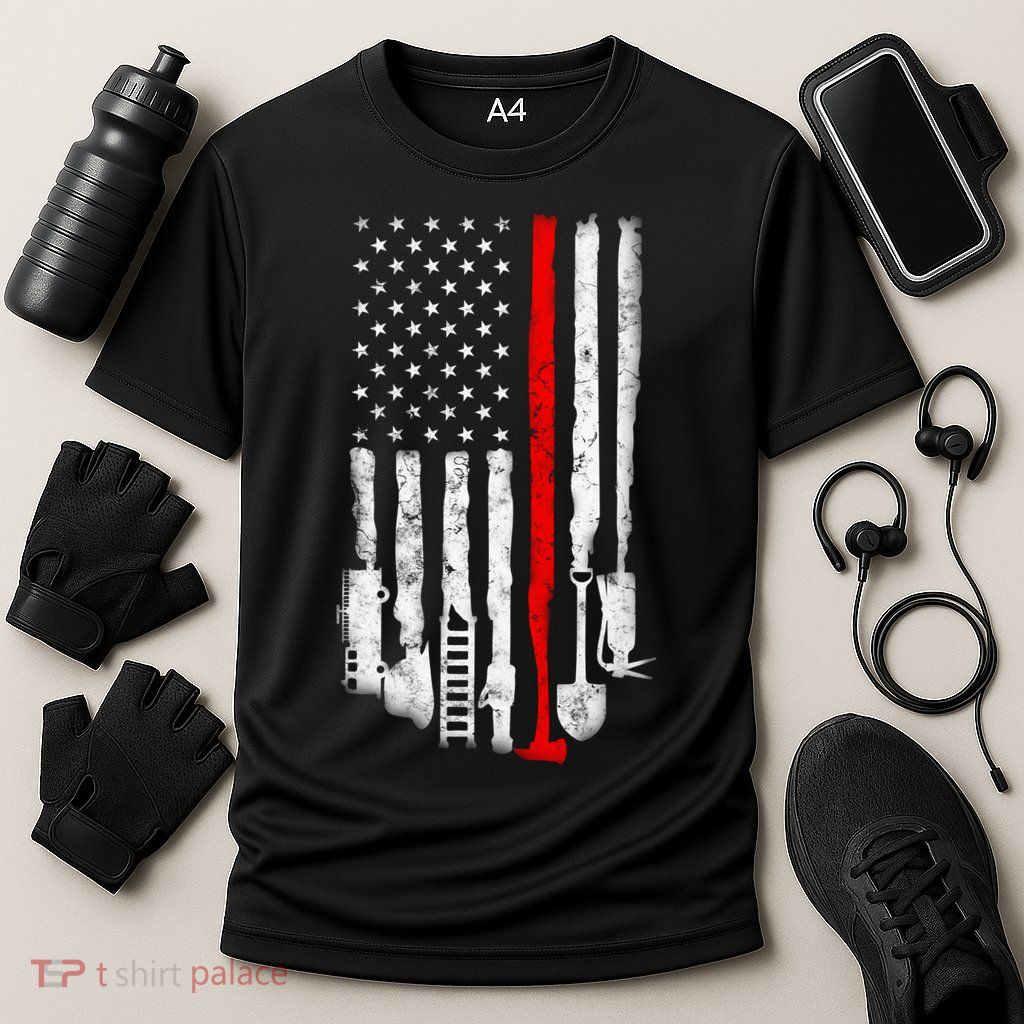 Firefighter Tools And Equipt Stripe American Flag Fire Gift Performance Shirt