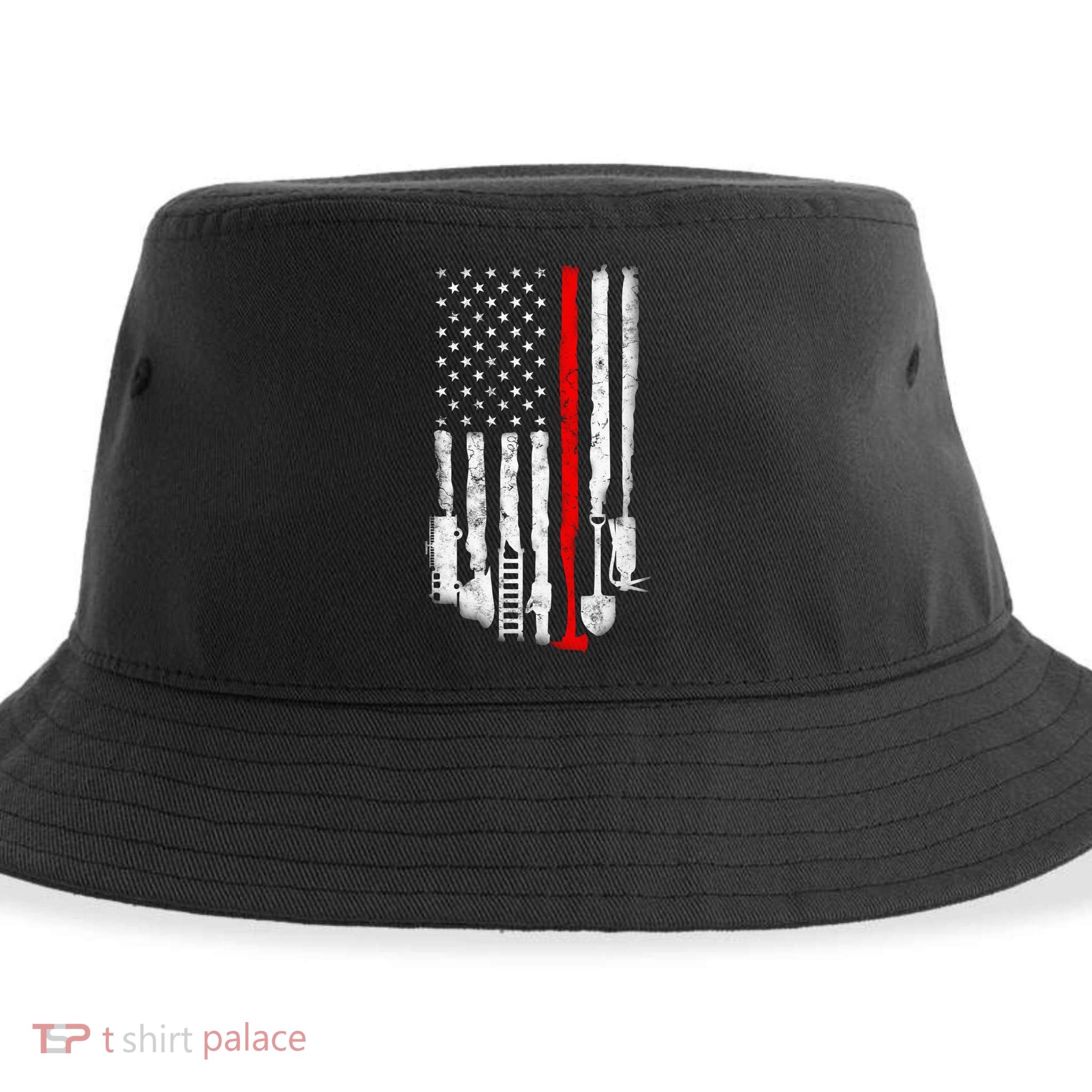 Firefighter Tools And Equipt Stripe American Flag Fire Gift Sustainable Bucket Hat