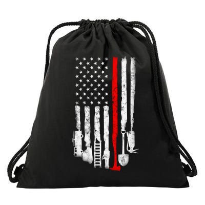 Firefighter Tools And Equipt Stripe American Flag Fire Gift Drawstring Bag