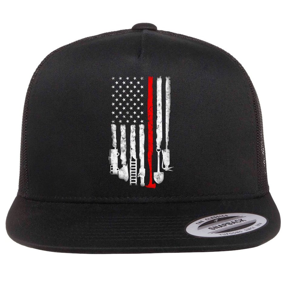 Firefighter Tools And Equipt Stripe American Flag Fire Gift Flat Bill Trucker Hat