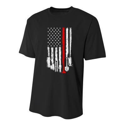 Firefighter Tools And Equipt Stripe American Flag Fire Gift Youth Performance Sprint T-Shirt
