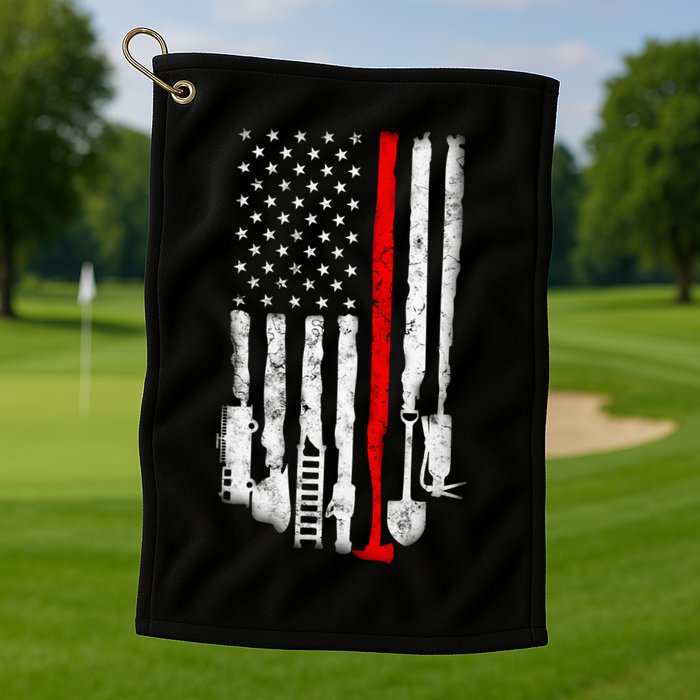 Firefighter Tools And Equipt Stripe American Flag Fire Gift Golf Towel